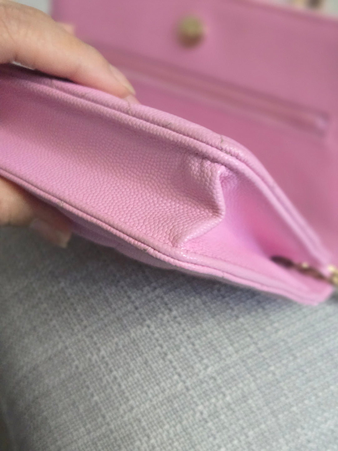 Chanel 23P Collection 2023 Mauve undertone Pink Caviar Champagne GHW Classic Wallet on chain (WOC)