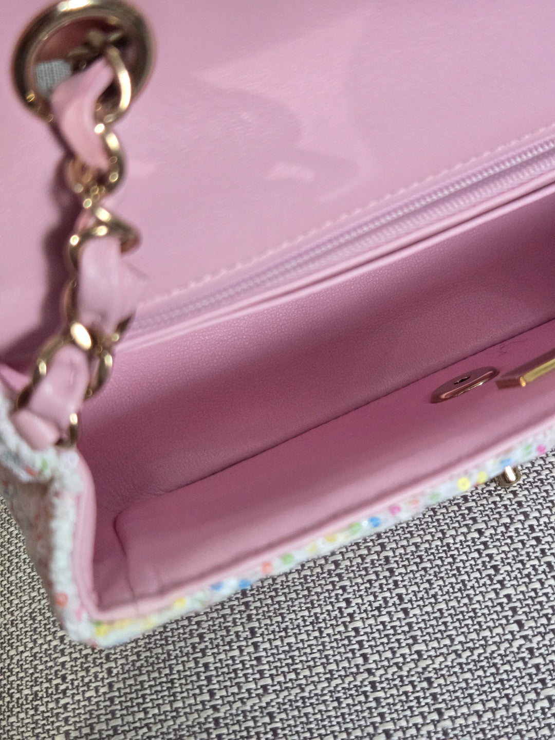 Chanel 25C 2025 Cruise Collection Multi-colored Tweed Champagne GHW Mini rectangular flap bag