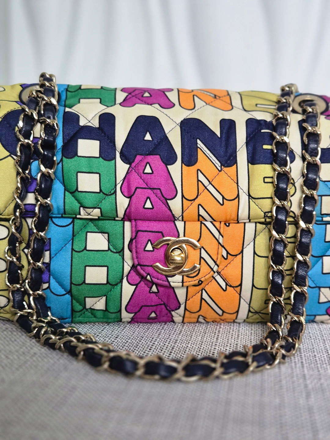 CHANEL 21K Collection 2021 Multicolor Rainbow Quilted Satin Medium Flap Bag LGHW