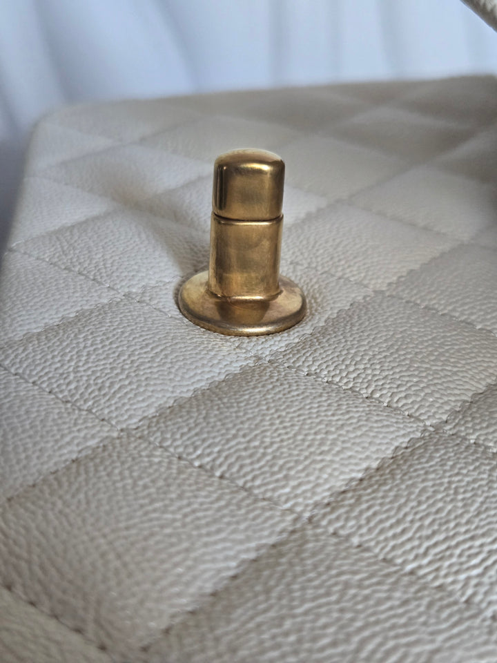 CHANEL 21S Series 31 White Caviar Aged GHW Top Handle Mini Rectangular Flap Bag