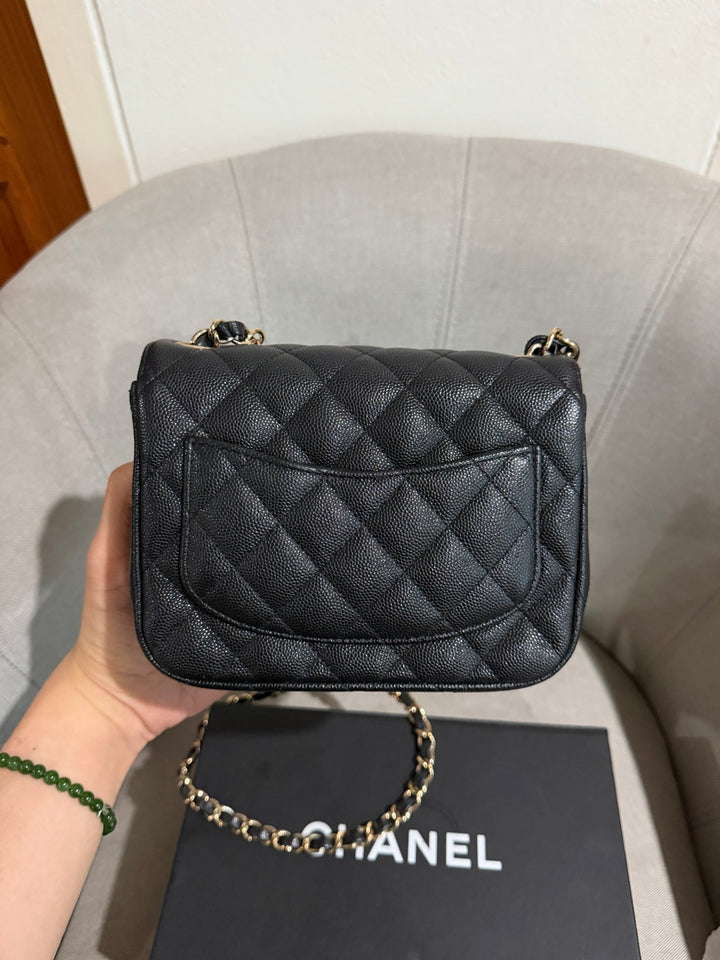 CHANEL series 23 17C Black Caviar LGHW Square mini flap bag with edge stitchings RARE combo 2016/2017