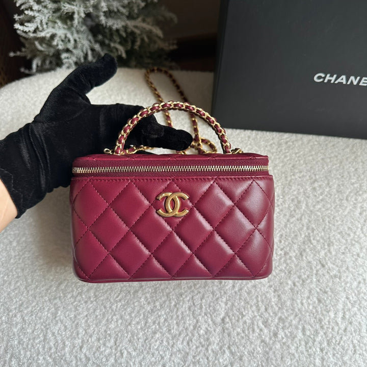 CHANEL 22K collection Burgundy Lambskin aged GHW Top Handle Vanity Case 2022