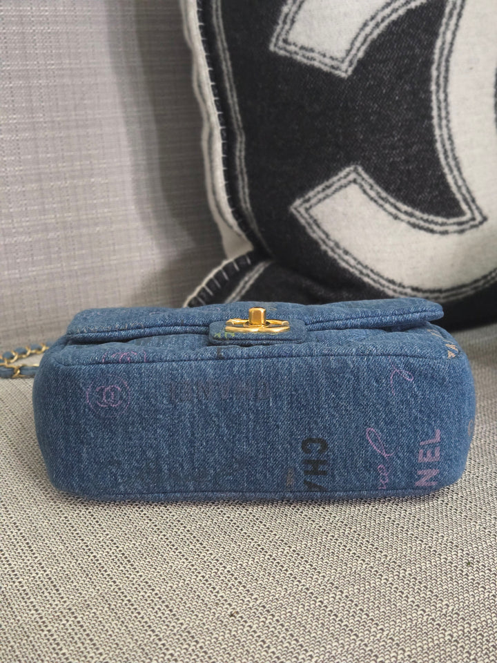 Chanel 22P Blue Denim Mood Flap Bag size Small with aged GHW