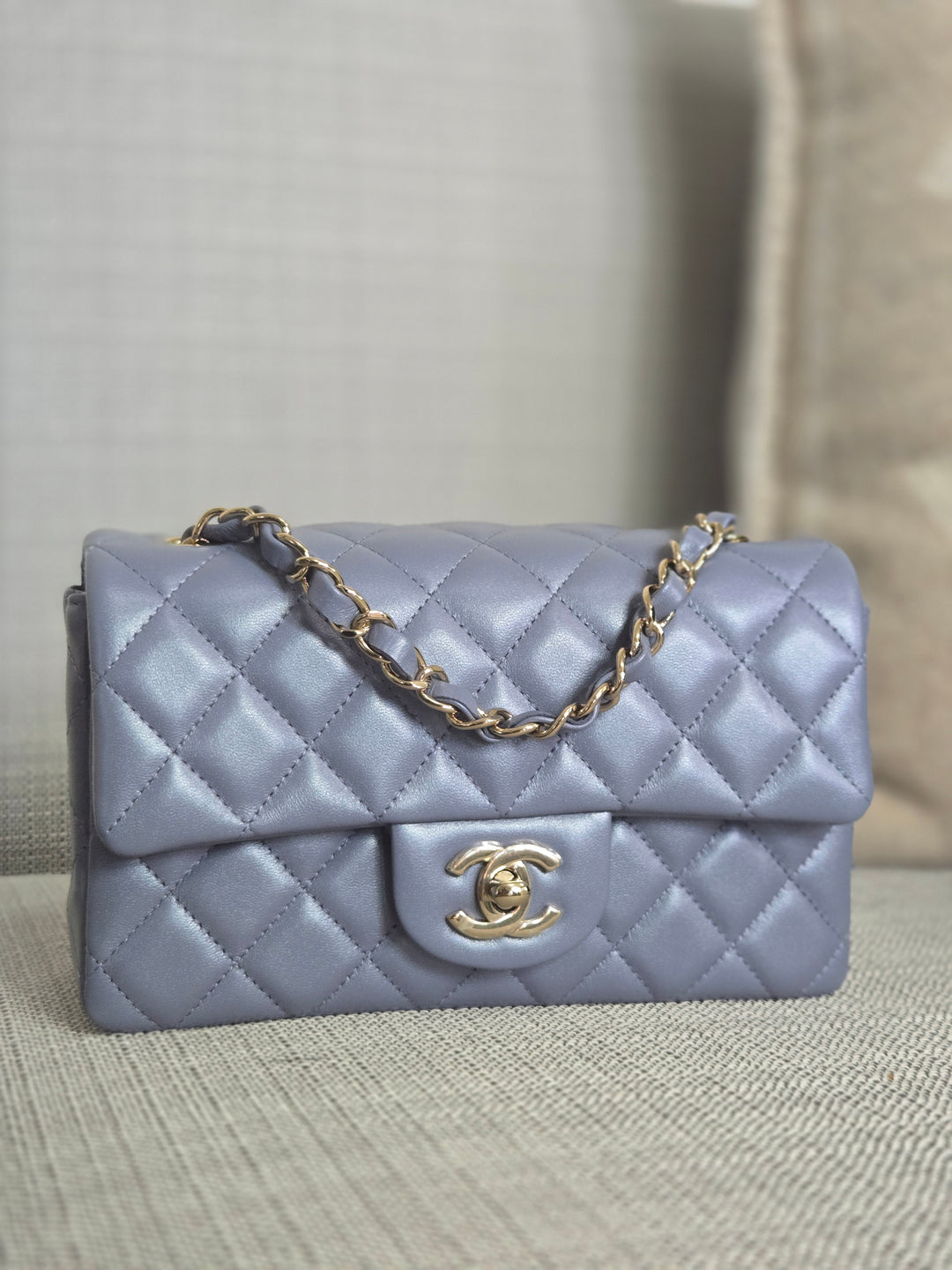 Chanel 22B Iridescent Light purple lambskin champagne GHW Mini Rectangular Flap Bag