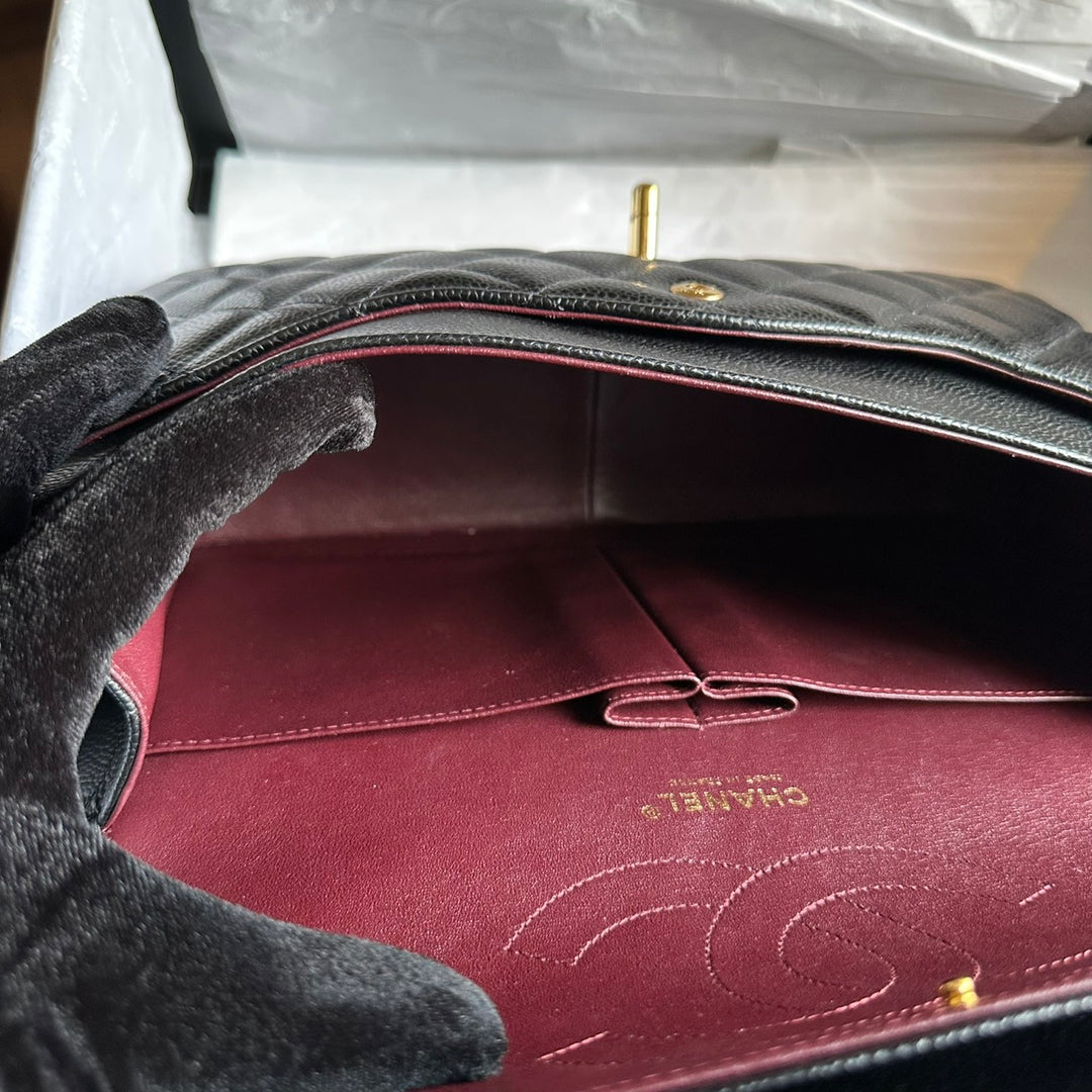 CHANEL series 159 2011/2012 Black Caviar GHW Jumbo Classic Timeless Double Flap Bag