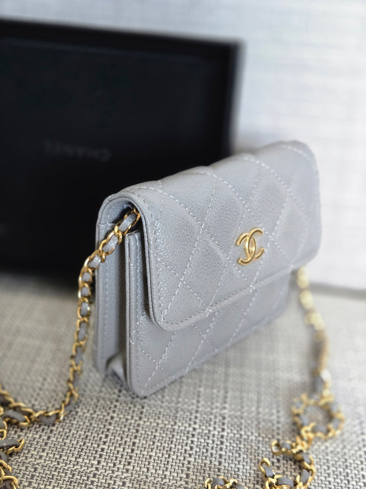 Chanel COCO 20B Collection Grey caviar Small Vanity flap bag