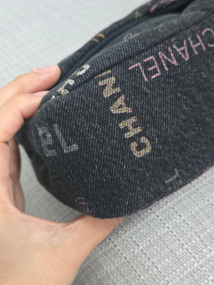 Chanel 22P collection Black Denim Mood Flap Bag with Aged GHW size Medium (25 cms)