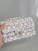 Load image into Gallery viewer, Chanel 23C 2022/2023 Cruise Collection Tweed Quilted Mini Rectangular Flap Bag in Ecru, Pink, Blue, and Green with Champagne GHW

