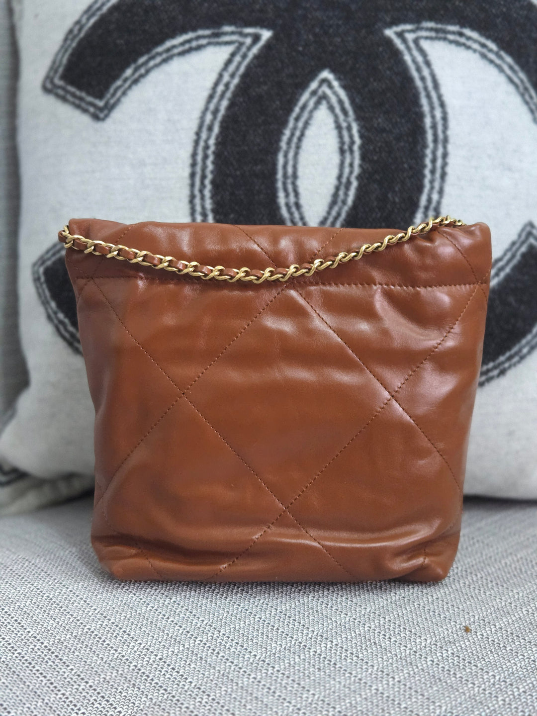 Chanel 23A 2023 Fall/Winter Collection Brown Lambskin Mini 22 Bag