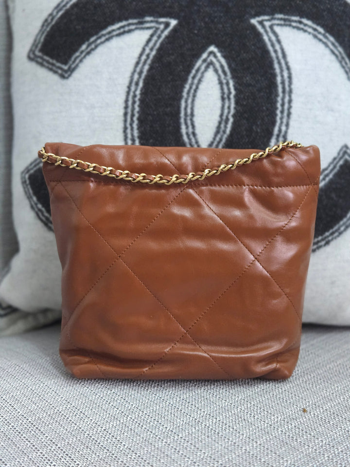 Chanel 23A 2023 Fall/Winter Collection Brown Lambskin Mini 22 Bag