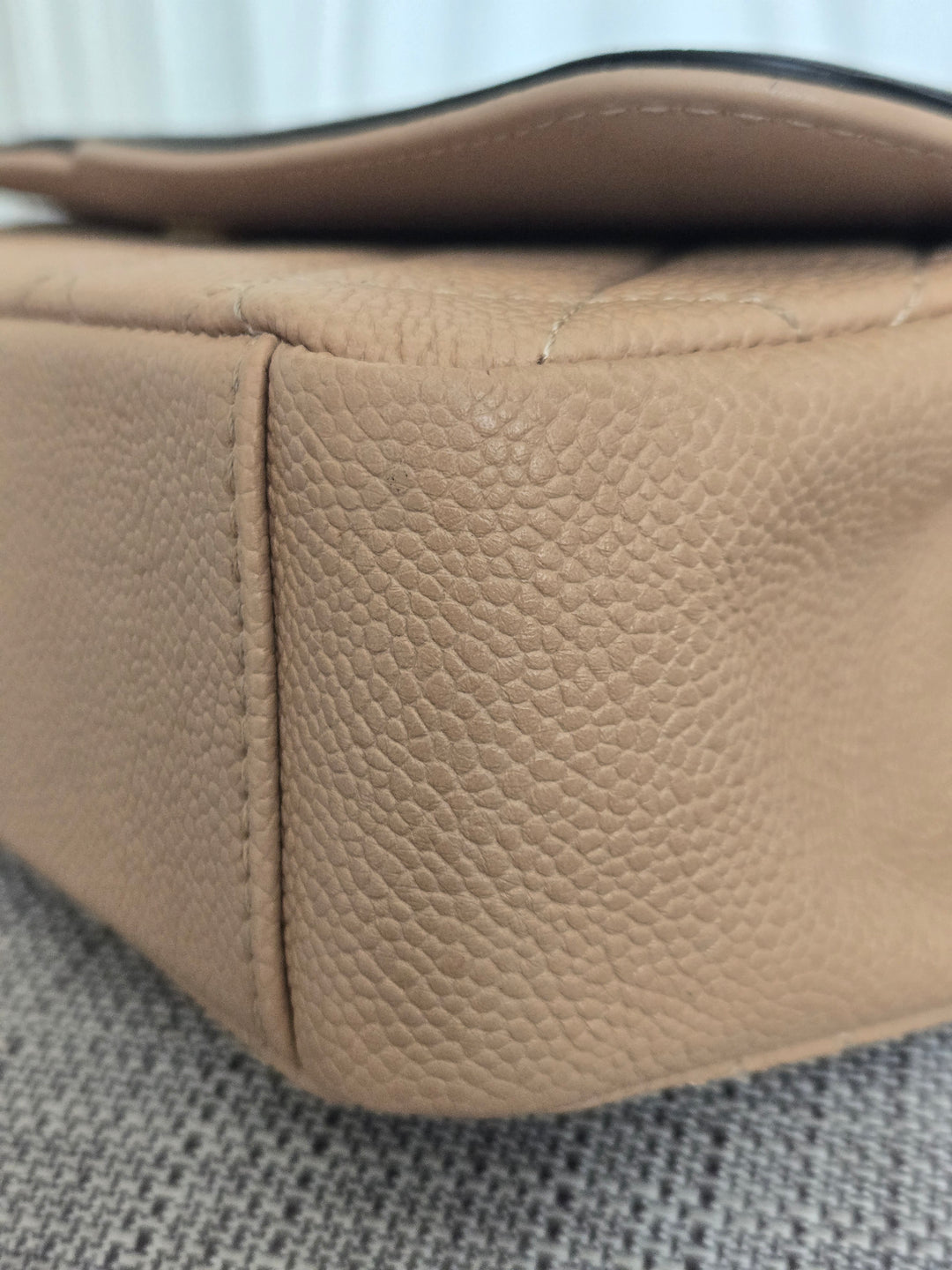 CHANEL Beige & Black Filigree Aged GHW Magnetic Closure Flap Bag size Medium 10 inches