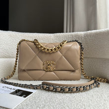 Load image into Gallery viewer, CHANEL 19 size Small in 21S collection 2021 Dark Beige Cappuccino Latte Lambskin Mixed HW Flap Bag
