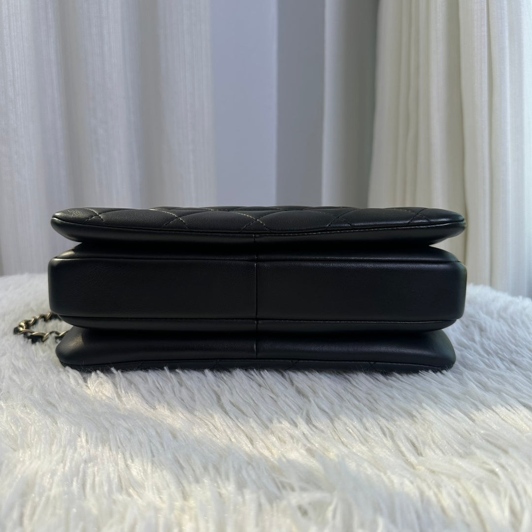CHANEL Black Lambskin Trendy CC Flap Bag size SMALL with Non detachable Shoulder strap and LGHW 2023