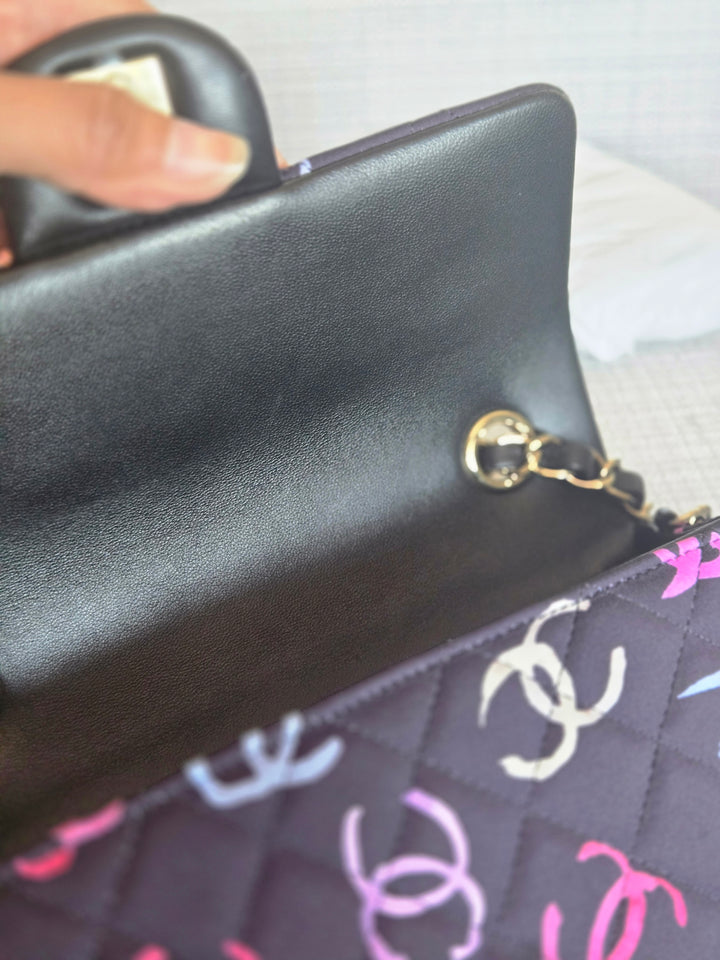 Chanel 24S collection Navy Multi color Jersey Mini Rectangular Flap Bag with Champagne GHW
