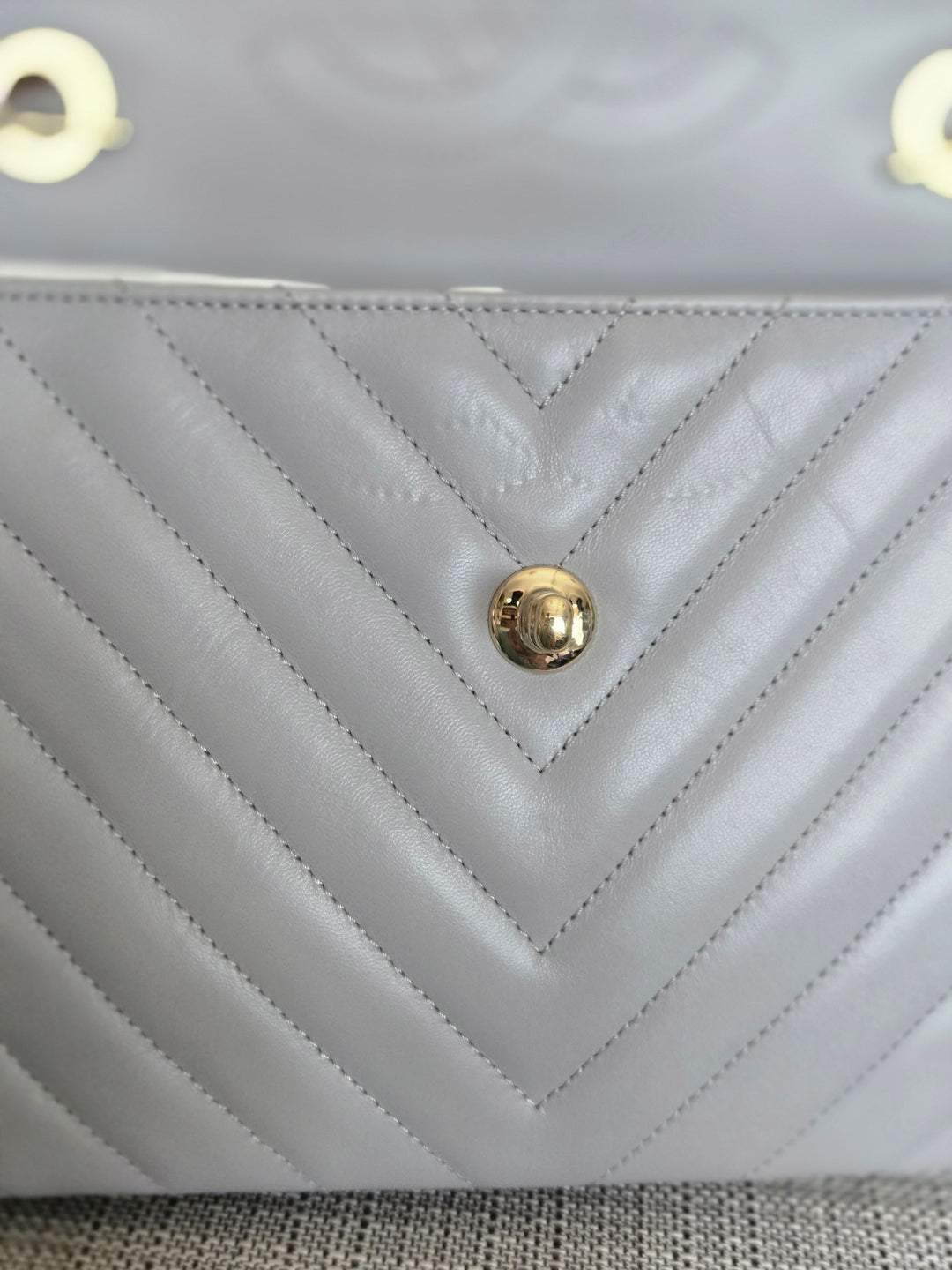 Chanel series 25 Grey Lambskin Chevron Trendy CC Top Handle Flap Bag Size Small with Champagne GHW and Detachable Shoulder strap