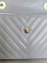 Load image into Gallery viewer, Chanel series 25 Grey Lambskin Chevron Trendy CC Top Handle Flap Bag Size Small with Champagne GHW and Detachable Shoulder strap
