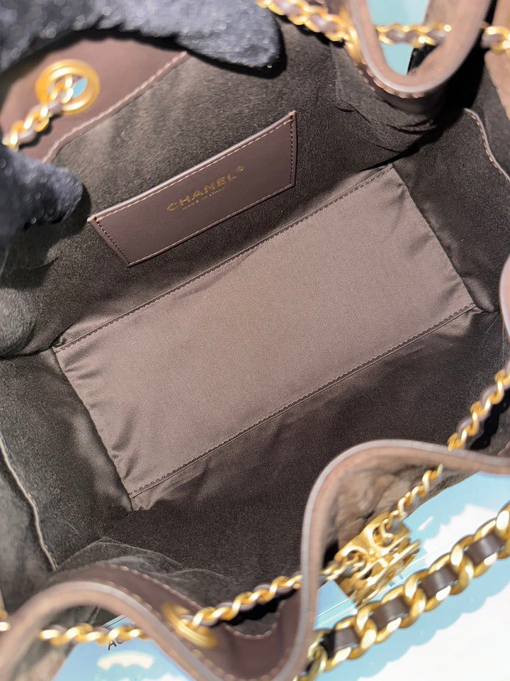 CHANEL 26C 2025/2026 Brown Suede Leather Aged GHW 25 Hobo Bag size Small