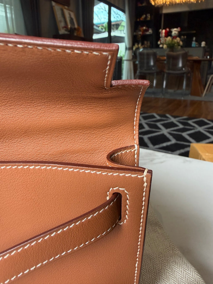 Hermès Kelly Cut Gold Swift Leather PHW Stamp R 2014