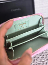 Load image into Gallery viewer, Chanel 23P collection 2023 Mauve undertone Pink Caviar Big Logo LGHW Zippy Coin Purse 2023 with mint green lining
