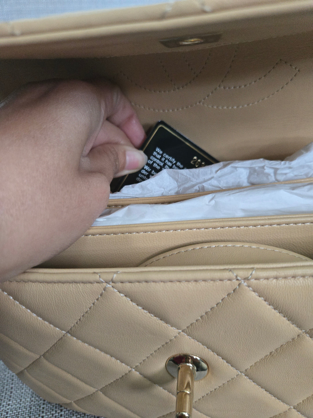 Chanel series 26 2018 Beige Lambskin Trendy CC Flap Bag with Top Handle Size Small with Champagne GHW and detachable Shoulder strap