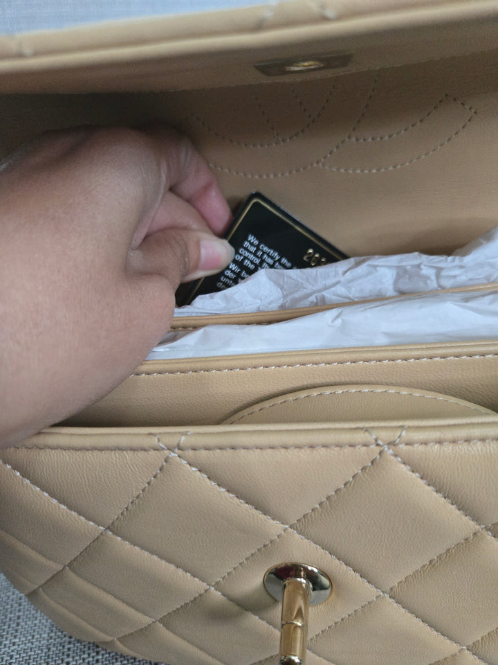 Chanel series 26 2018 Beige Lambskin Trendy CC Flap Bag with Top Handle Size Small with Champagne GHW and detachable Shoulder strap