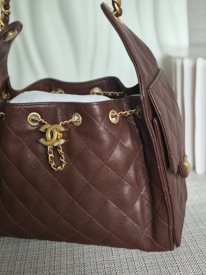 CHANEL 25K Collection Brown Caviar Aged GHW 25 Hobo Bag size SMALL