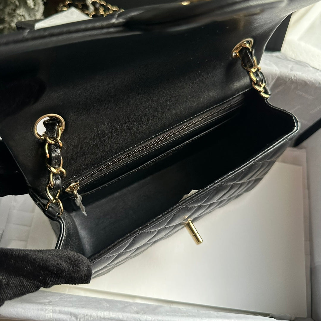 CHANEL Black Lambskin LGHW Mini Rectangular Flap Bag