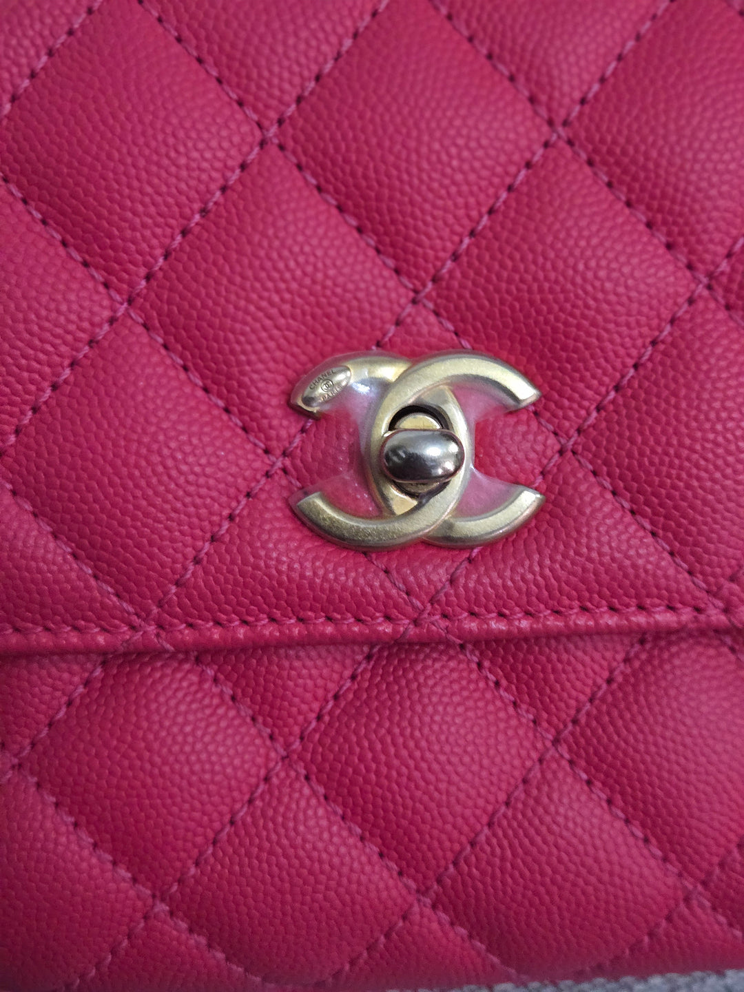 Chanel 23P 2023 Pre Spring/Summer Collection Pink Caviar Aged GHW Coco Handle with Detachable Strap and enchained handle size Small