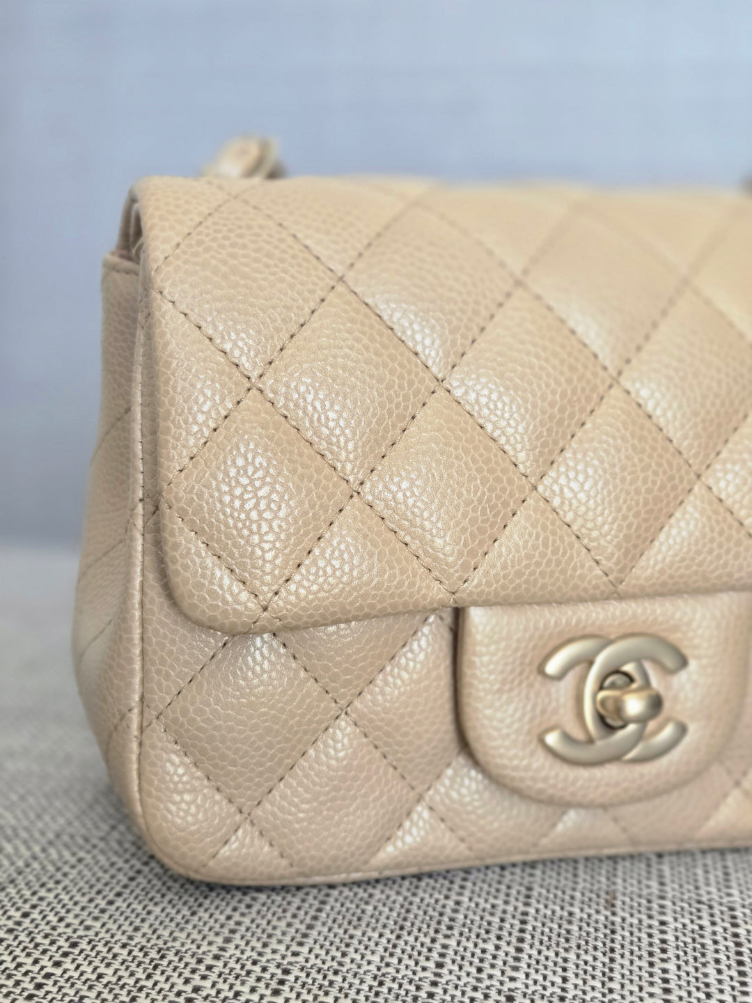 Chanel series 20 15C Collection Pearly Beige Caviar Brushed GHW Square Mini Flap Bag