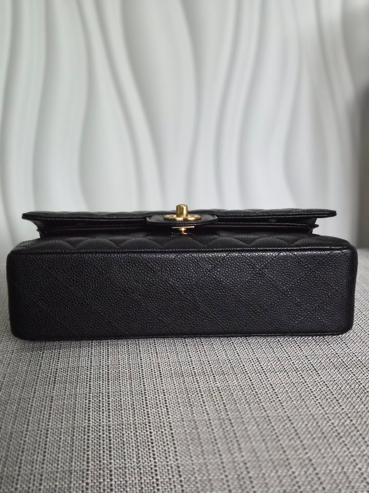 CHANEL series 19 2014 Black caviar GHW 11.12 Medium ML Timeless Classic Double Flap Bag