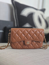 Load image into Gallery viewer, Chanel 2023 Caramel Brown Caviar Champagne GHW New Style Wallet on chain (WOC)
