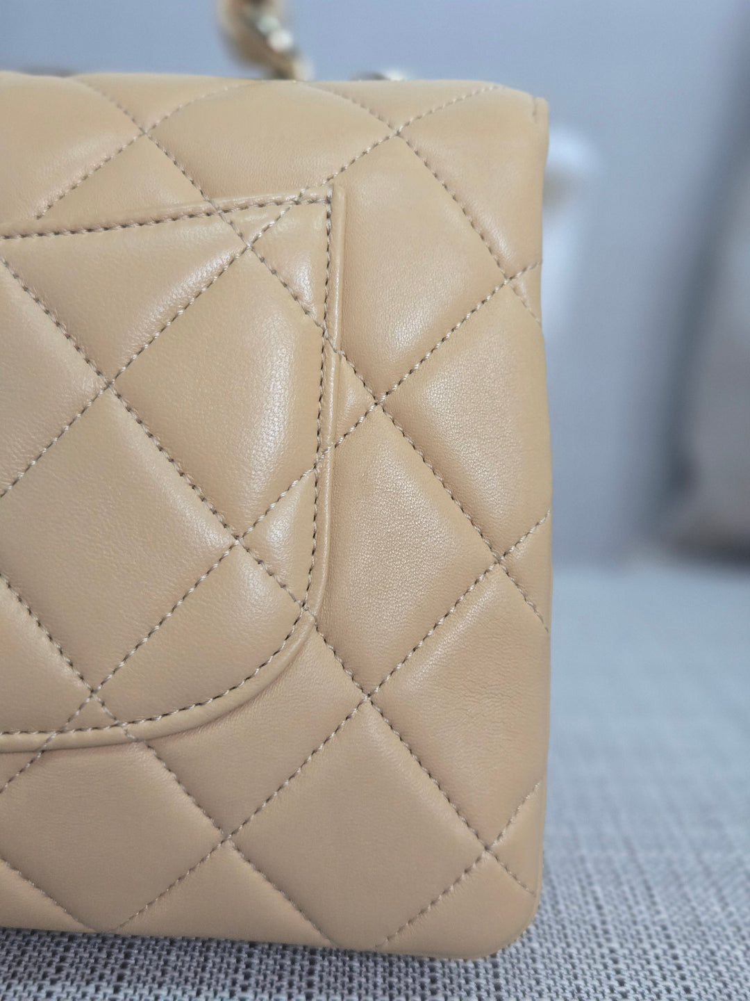 Chanel series 26 2018 Beige Lambskin Trendy CC Flap Bag with Top Handle Size Small with Champagne GHW and detachable Shoulder strap