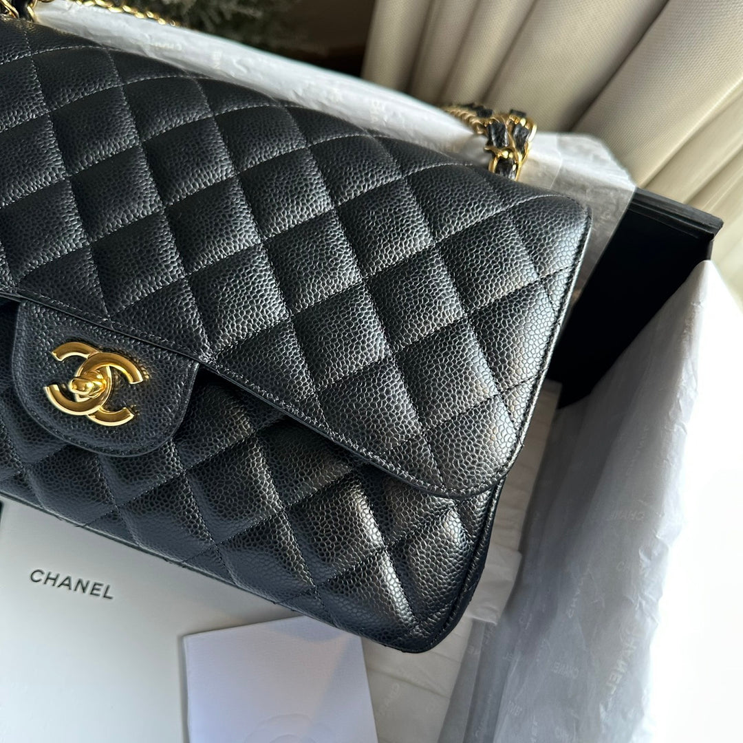 CHANEL series 159 2011/2012 Black Caviar GHW Jumbo Classic Timeless Double Flap Bag