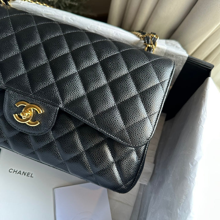 CHANEL series 159 2011/2012 Black Caviar GHW Jumbo Classic Timeless Double Flap Bag