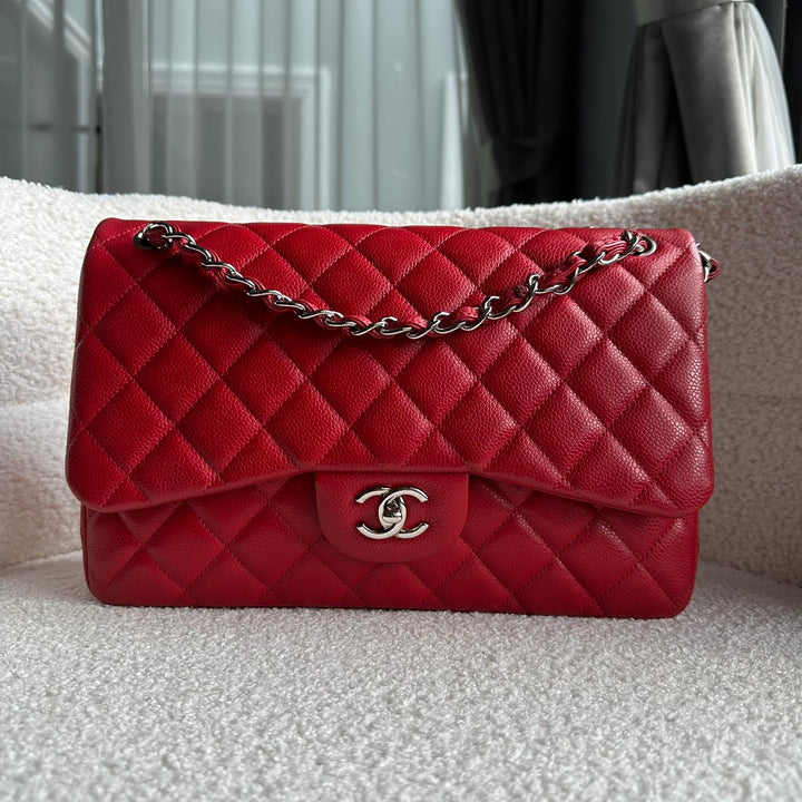 CHANEL series 19 14C Red Caviar SHW Jumbo Timeless Classic Double Flap Bag 2014