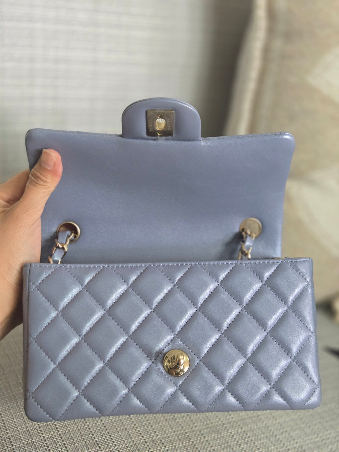 Chanel 22B Iridescent Light purple lambskin champagne GHW Mini Rectangular Flap Bag