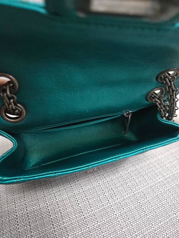 Chanel Series 28 Emerald Green Turquoise Calf skin 2.55 Reissue Mini Flap Bag with Ruthenium Hardwars