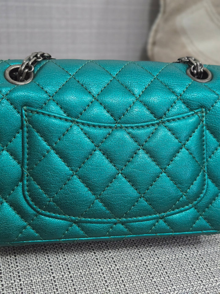 Chanel Series 28 Emerald Green Turquoise Calf skin 2.55 Reissue Mini Flap Bag with Ruthenium Hardwars