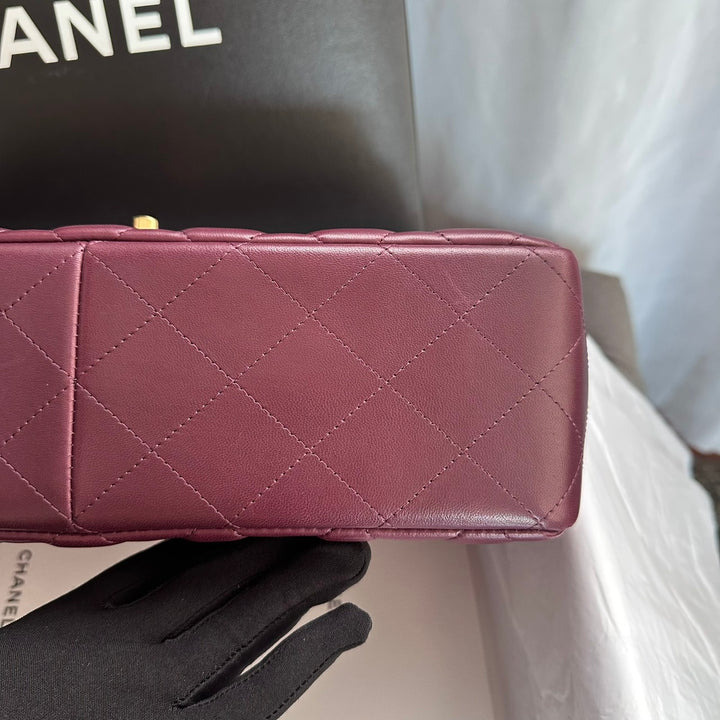 CHANEL series 16 Burgundy Lambskin LGHW Jumbo Timeless Classic Double Flap Bag 2012
