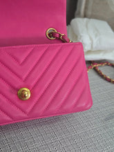 Load image into Gallery viewer, Chanel series 21 2015 Hot Pink Lambskin Chevron Mini Rectangular Flap Bag with Yellow GHW
