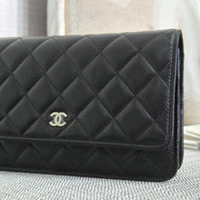 Load image into Gallery viewer, Chanel Black Caviar Classic Wallet on chain (WOC) with silver hardware
