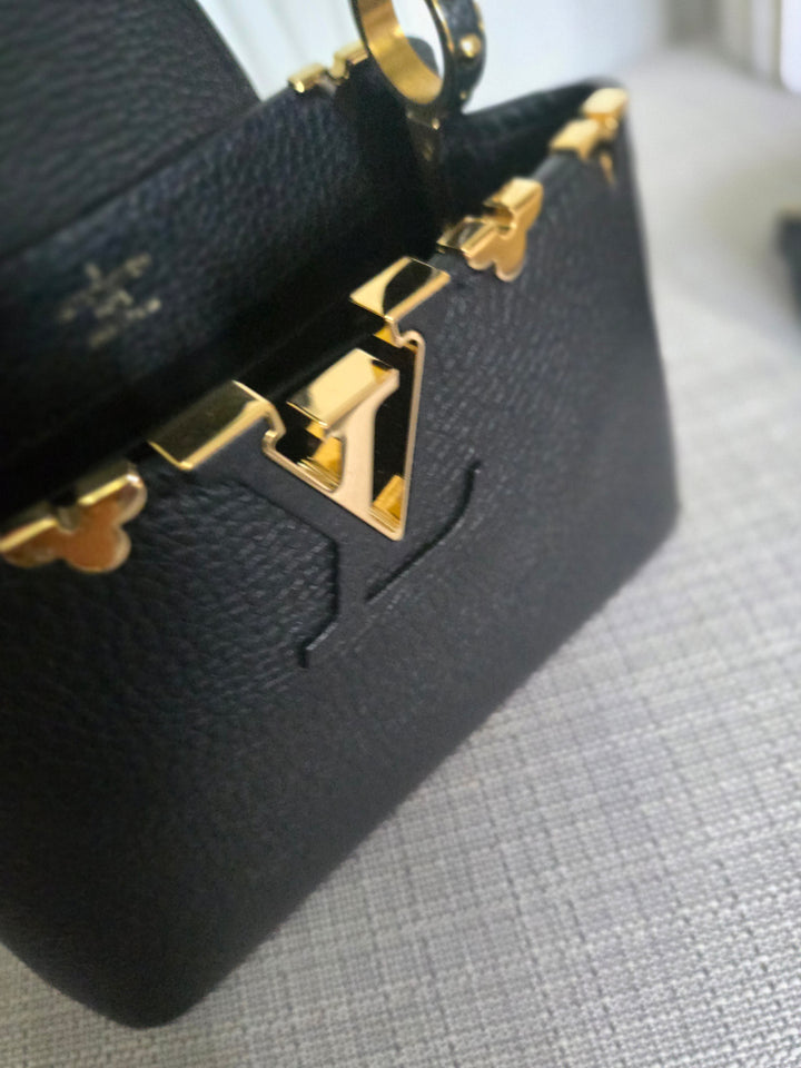 LOUIS VUITTON LV Capucines Mini Flower Crown Line in Black Taurillon Leather with detachable strap 2023