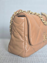 Load image into Gallery viewer, Chanel 19 in 22A/K collection Caramel Brown Lambskin with mixed HW Flap Bag size Small 26 cms
