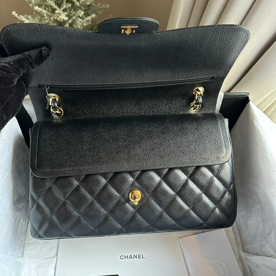 CHANEL series 159 2011/2012 Black Caviar GHW Jumbo Classic Timeless Double Flap Bag