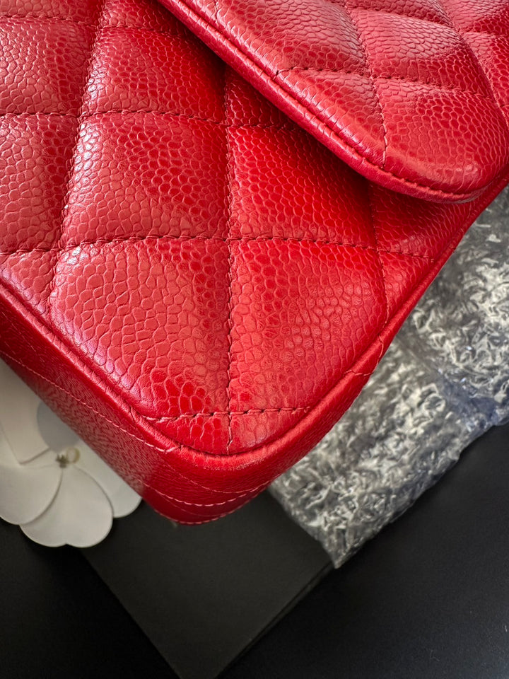CHANEL series 19 14C Red Caviar SHW Jumbo Timeless Classic Double Flap Bag 2014