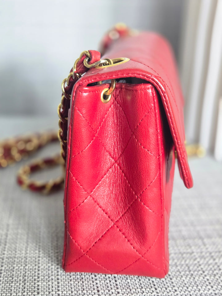 Chanel series 1 Red Lambskin 24K GHW Vintage Classic Mini Square Flap Bag