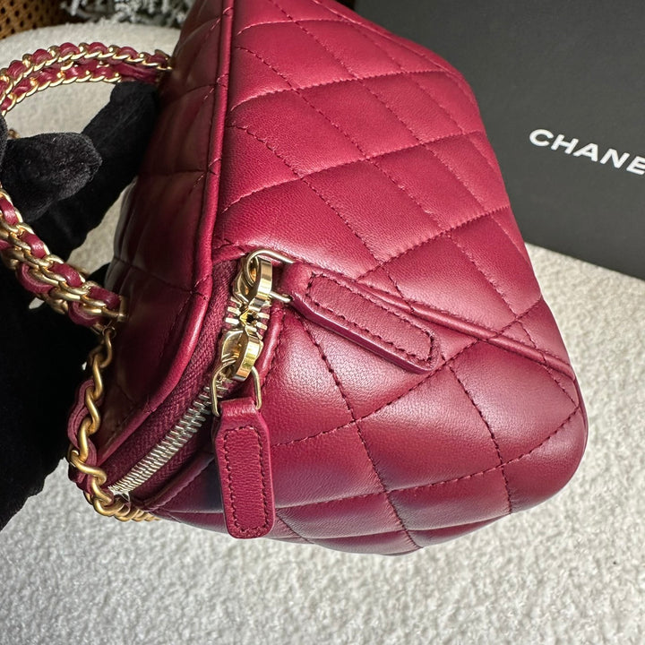 CHANEL 22K collection Burgundy Lambskin aged GHW Top Handle Vanity Case 2022