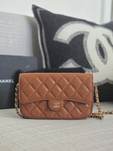 Load image into Gallery viewer, Chanel 2023 Caramel Brown Caviar Champagne GHW New Style Wallet on chain (WOC)
