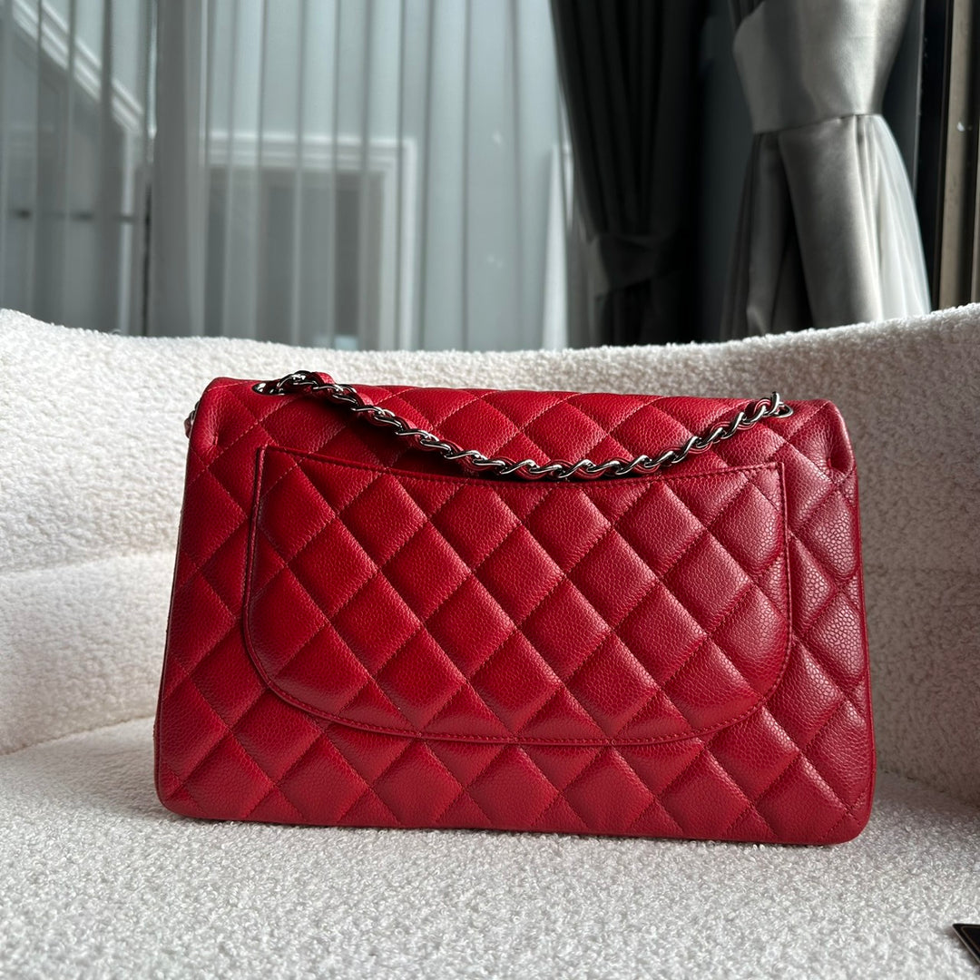CHANEL series 19 14C Red Caviar SHW Jumbo Timeless Classic Double Flap Bag 2014