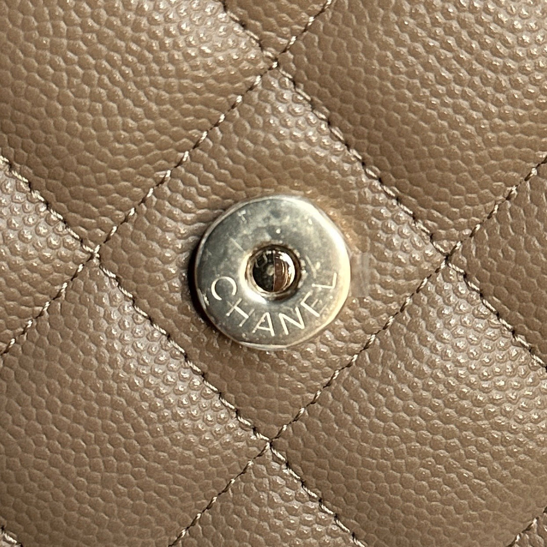 CHANEL 22A collection 2022 Dark Beige Caviar LGHW Classic Wallet On Chain (WOC)